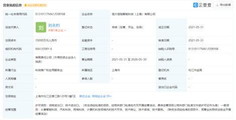 恒大新能源汽車版圖再擴張 上海網絡技術轉讓與億元新公司成立